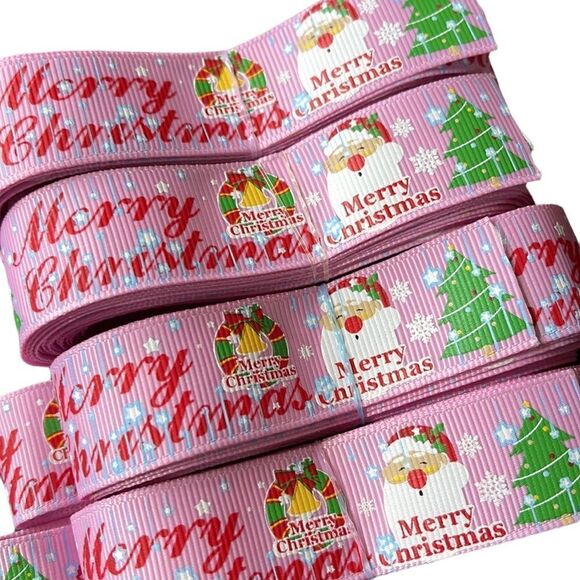 grosgrain Ribbon 7/8” NEW 5 yards Merry Christmas tree wrath Santa Claus lights - Picture 1 of 9